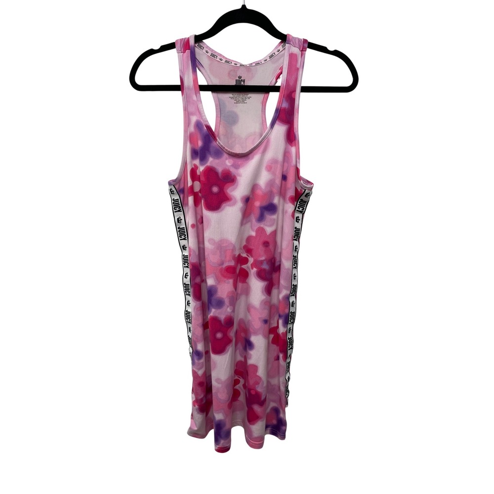 Juicy Couture‎ Pink Floral Tank Dress Branded Side Tape Y2K Sporty Womens S READ